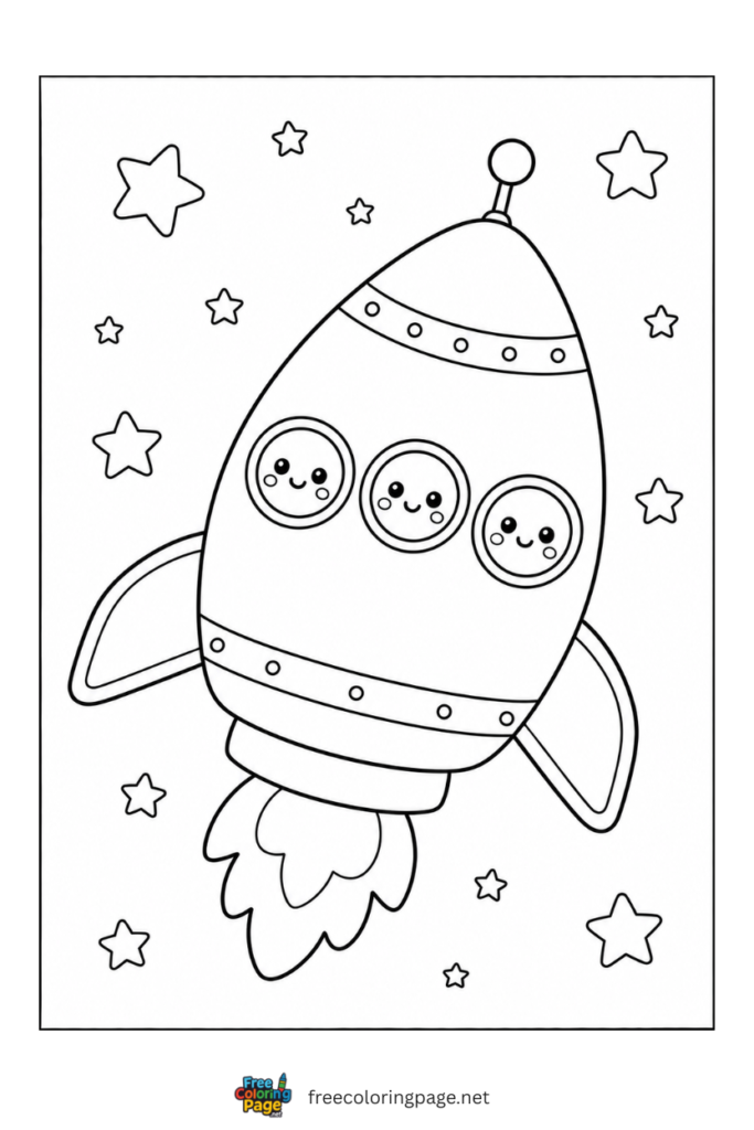 coloring page of alien inside space rocket