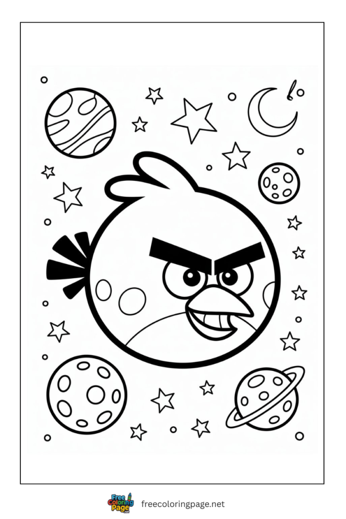 coloring page of angry bird in space