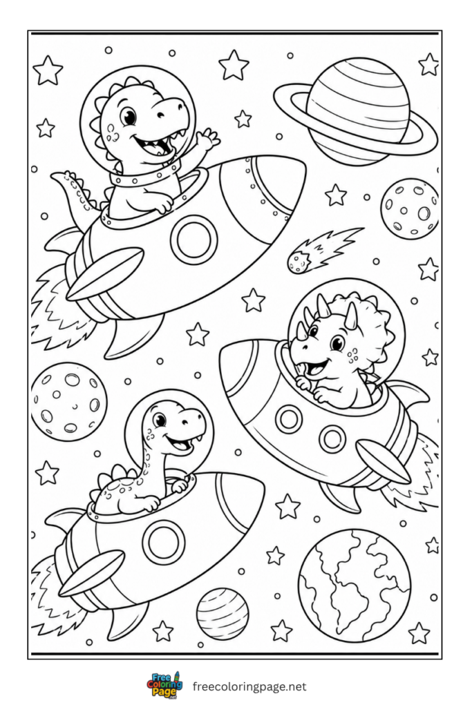coloring page of animals in space