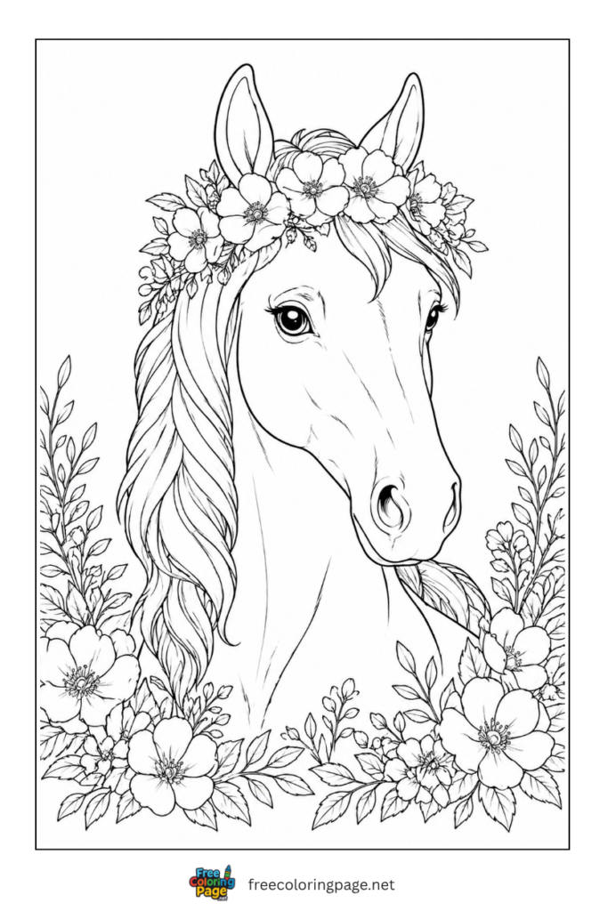 coloring page of beautiful horse head