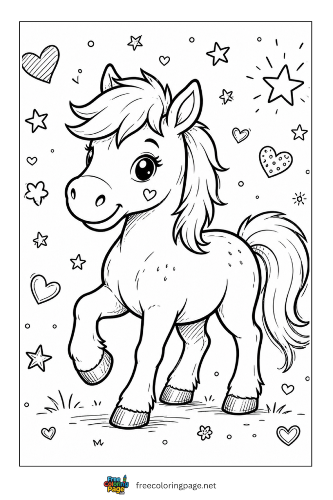 coloring page of cute cartoon horse 