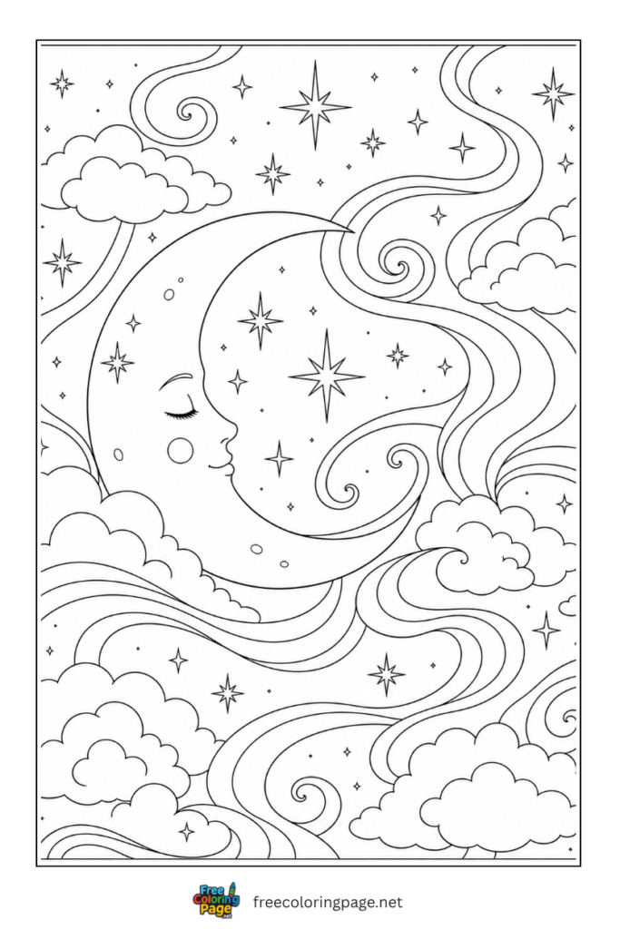 coloring page of crescent moon