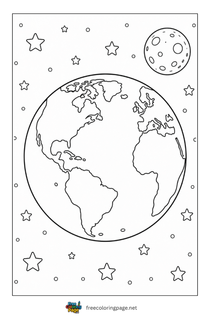coloring page of very easy earth drawing