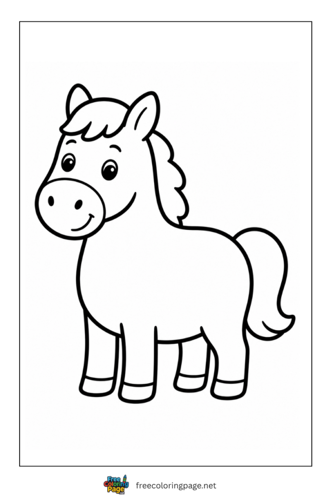 coloring page of very easy horse for preschool
