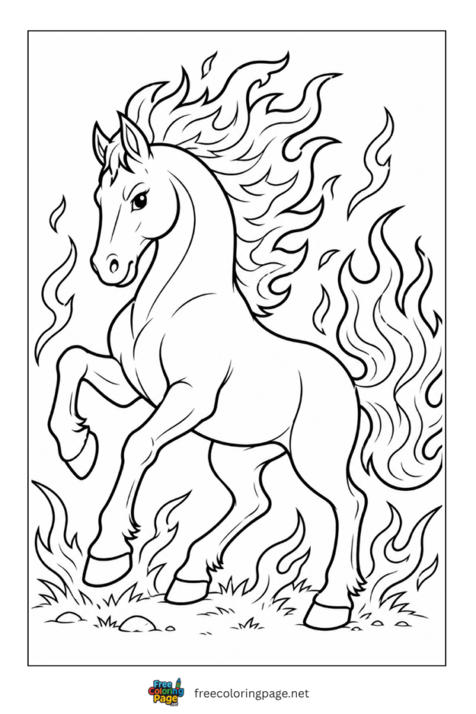 coloring page of firy wild horse
