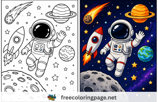 space coloring pages colored vs drawing