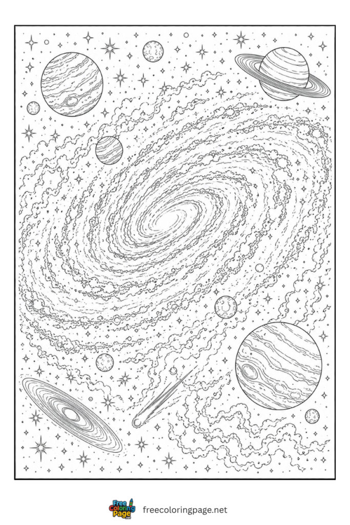 coloring page of realistic milky way glaxy