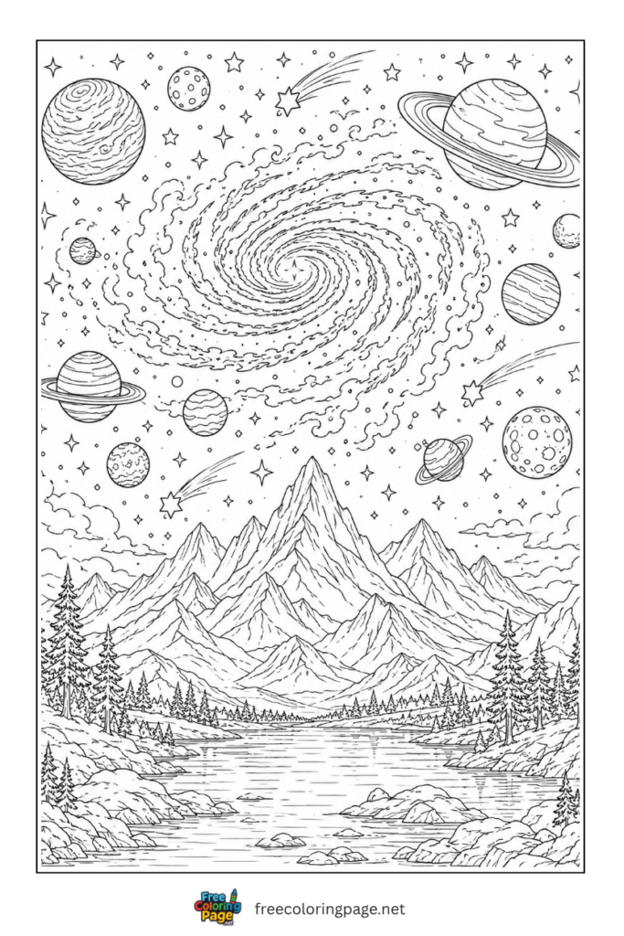 coloring page of milky way glazy from earth