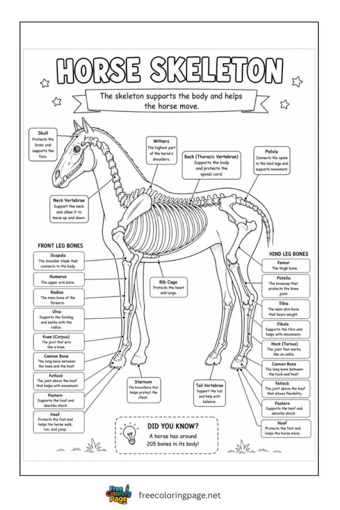 coloring page of horse skeleton structure