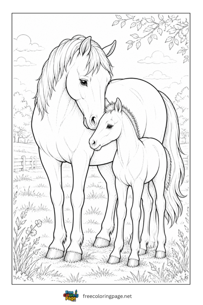 coloring page of horse and foal