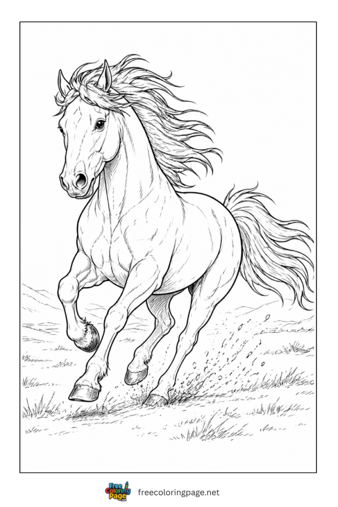 coloring page of realistic wild horse