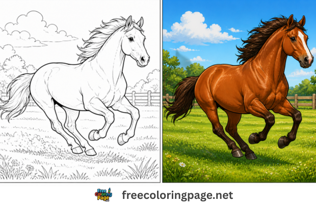 horse coloring pages colored vs drawing