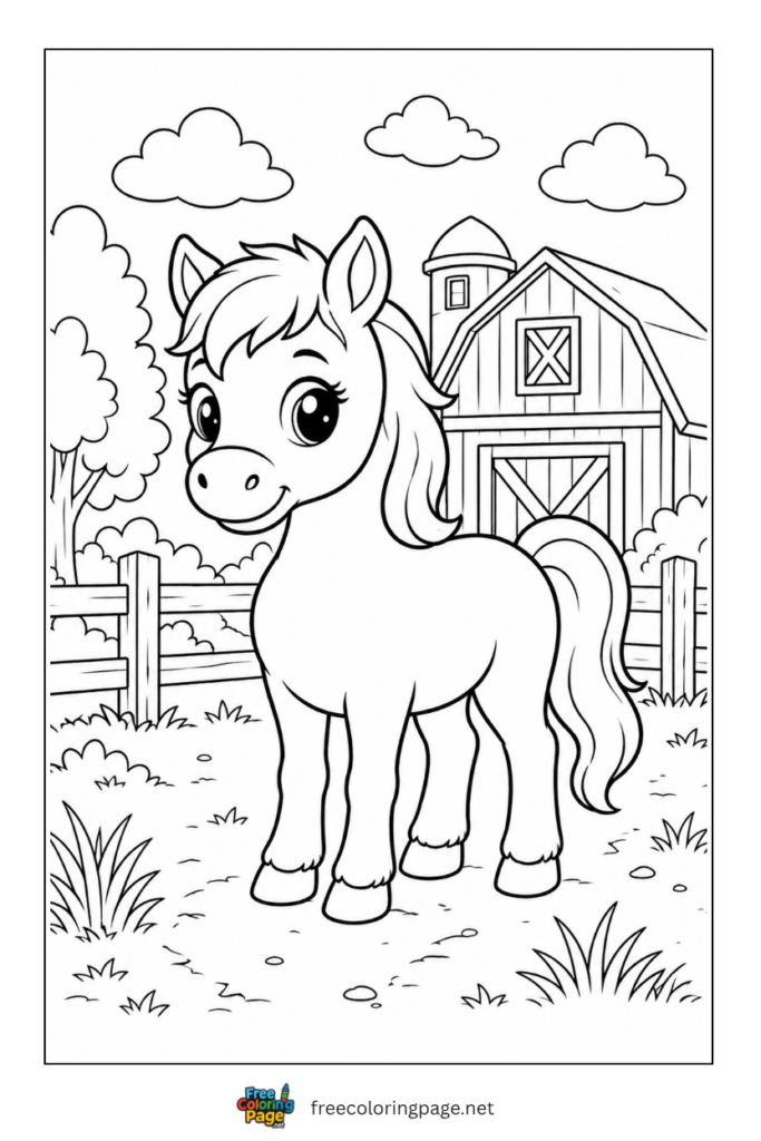 coloring page of horse standing in stable