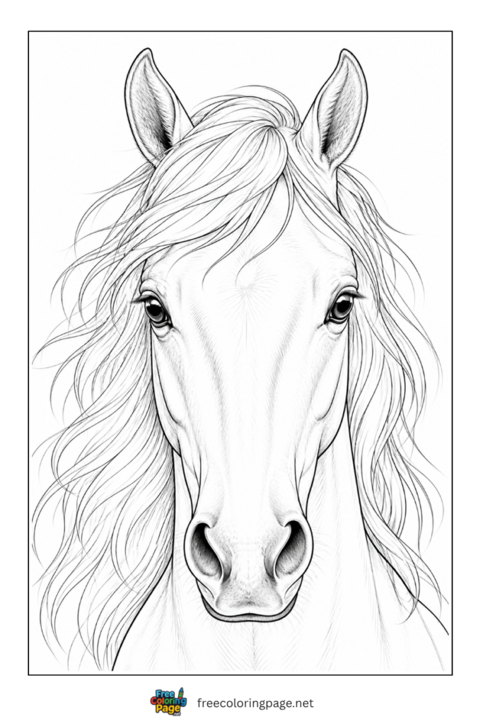 coloring page of detailed horse face 