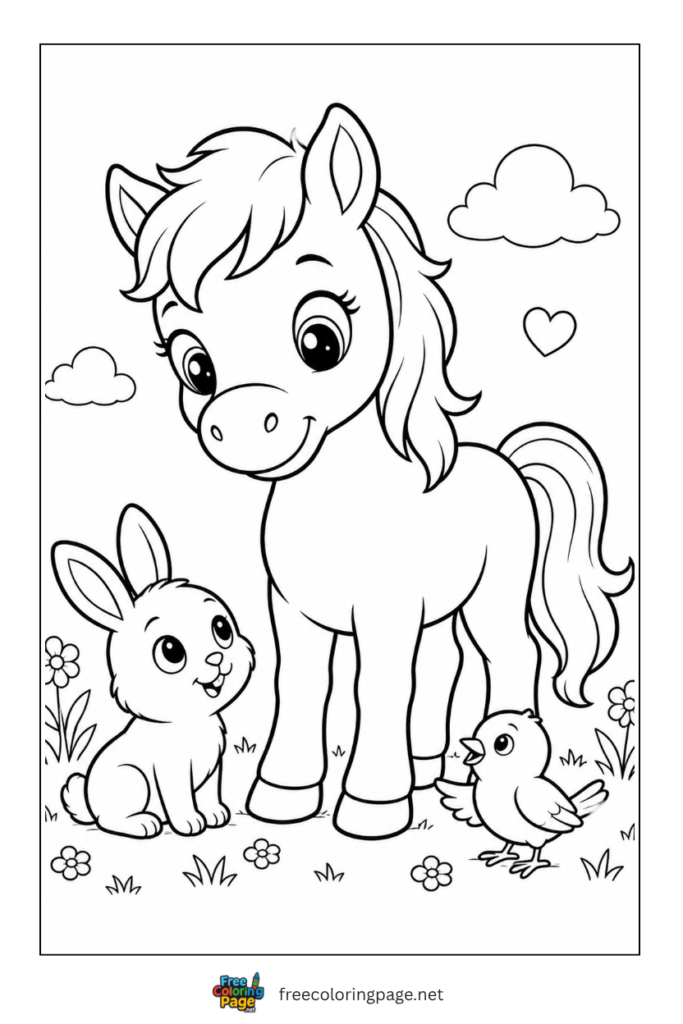 coloring page of horse with other animals