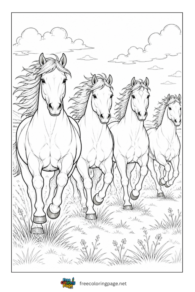 coloring page of horse image with real horses
