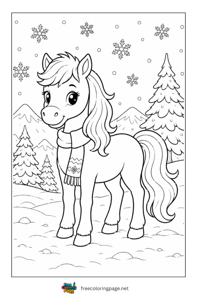 coloring page of horse in winter