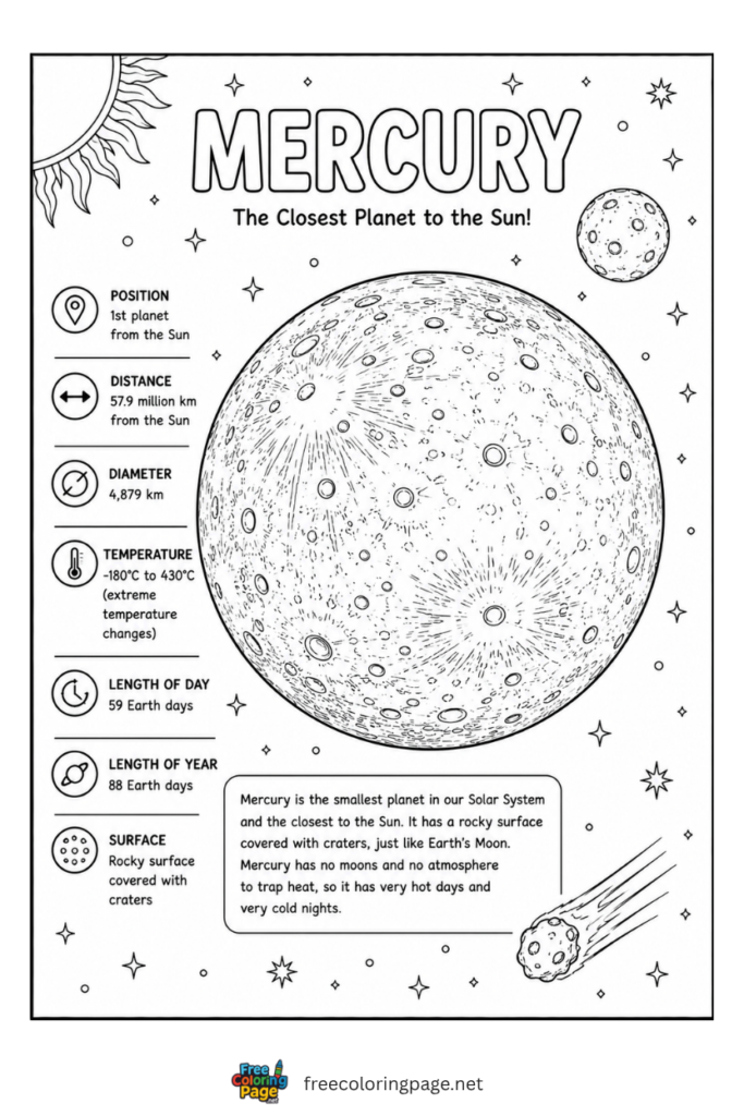 coloring page of information of mercury 