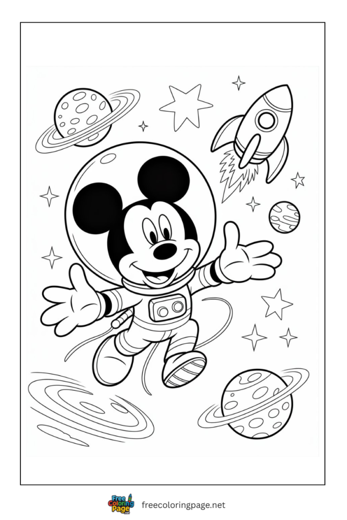 coloring page of micky mouse space adventure