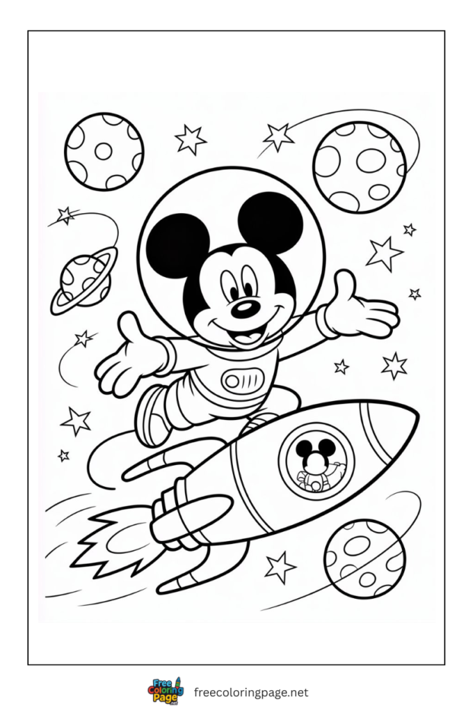 coloring page of micky mouse space exploration