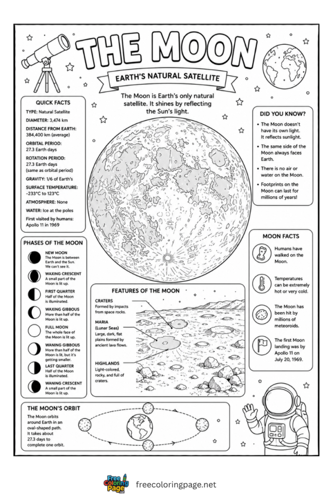 coloring page of information of moon