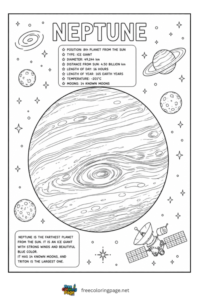 coloring page of information of neptune