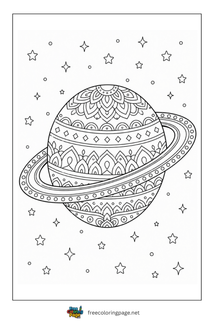 coloring page of planet mandala