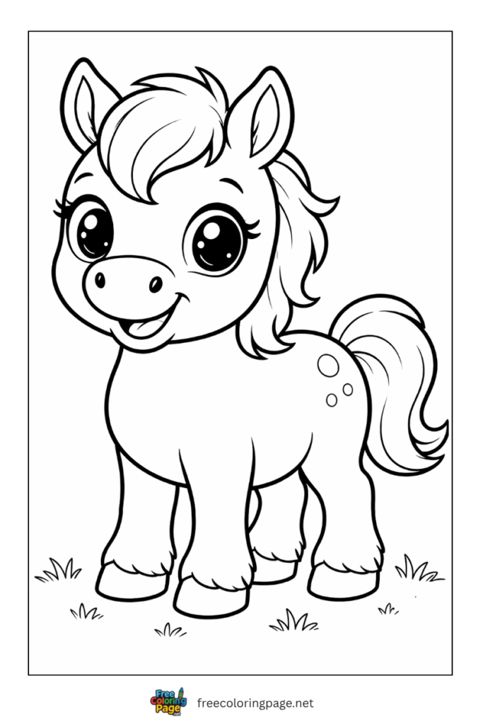 coloring page of easy horse for preschool