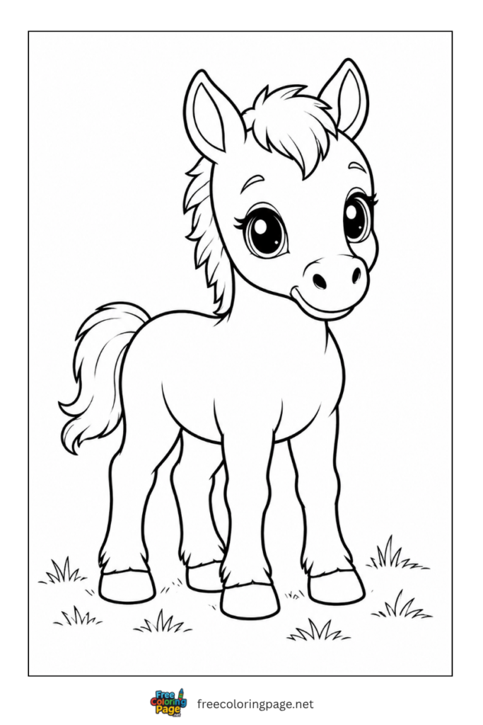 coloring page of cute kawaii horse 