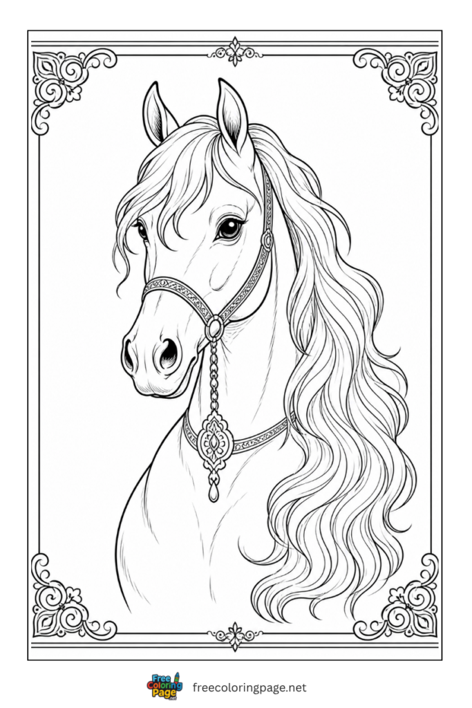 coloring page of realistic arabian horse head