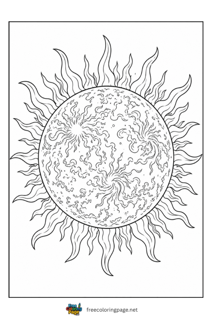 coloring page of realistic sun