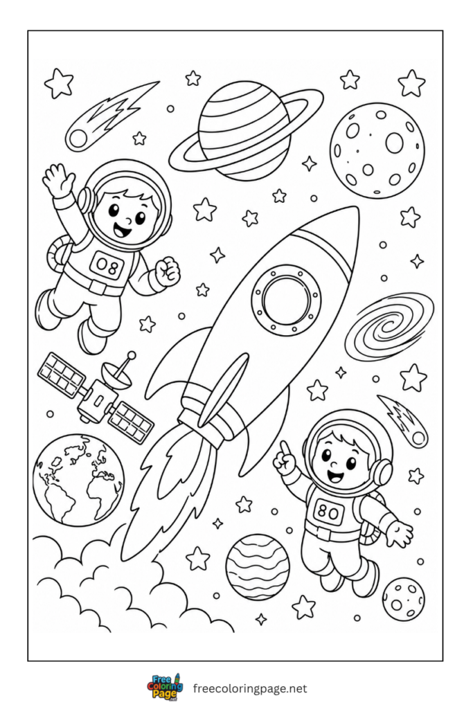 coloring page of space objects