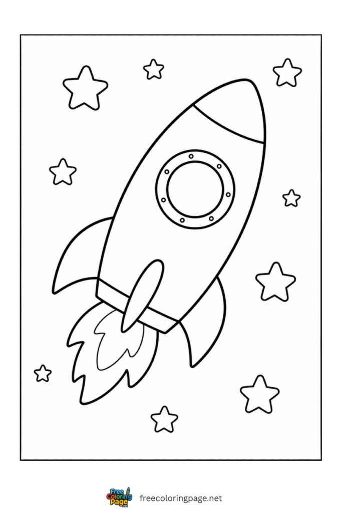 coloring page of easy rocket for preschool