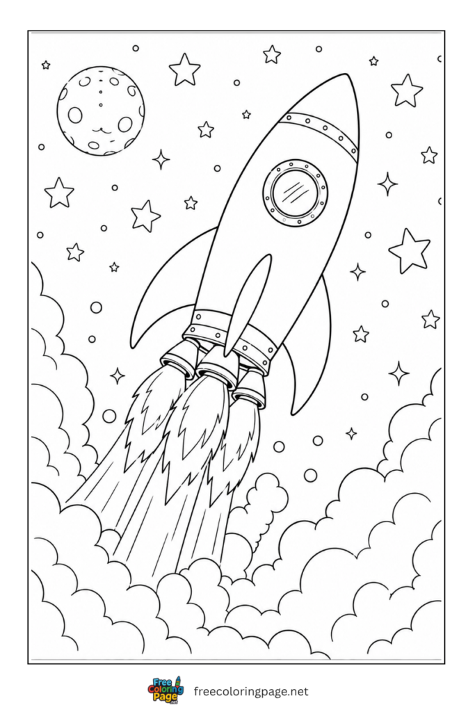 coloring page of spaceship launching