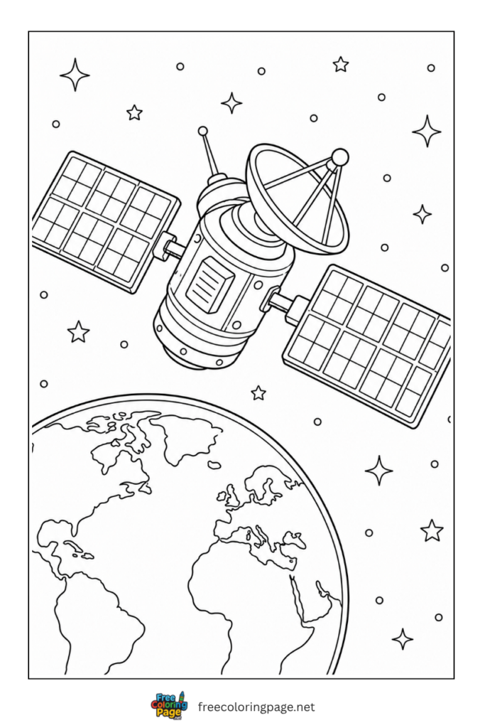 coloring page of space shuttle in outer space