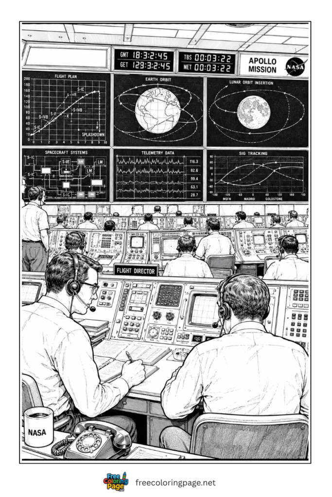 coloring page of vintage space station