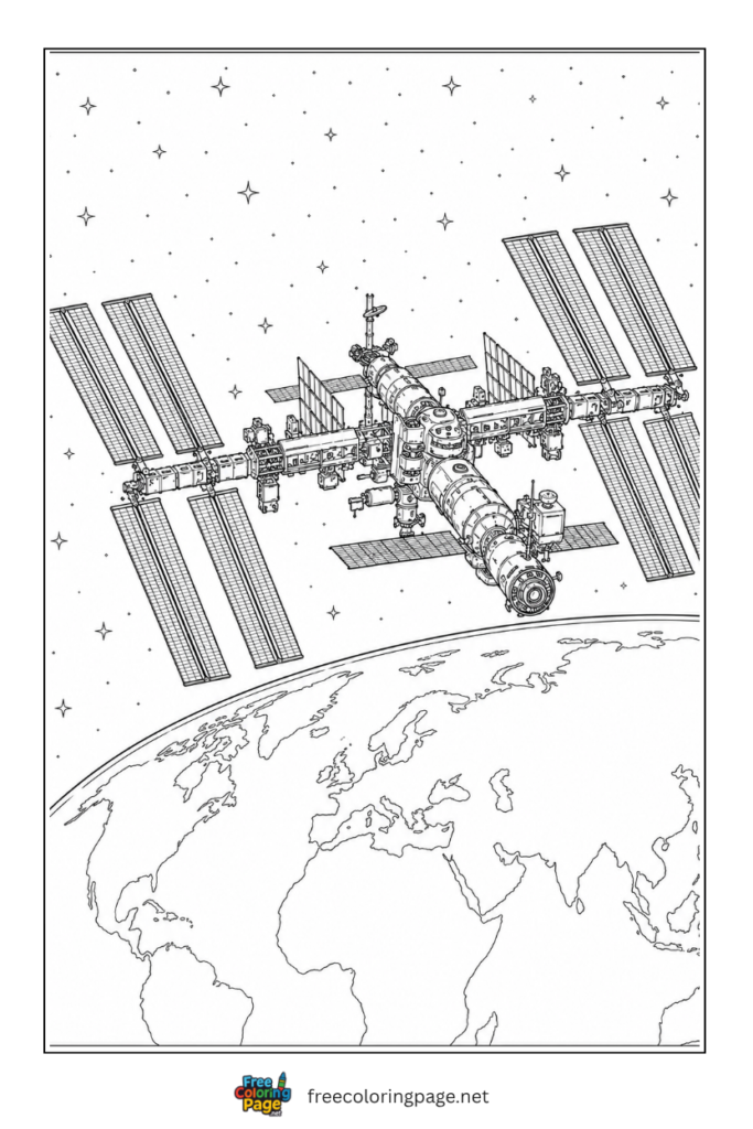 coloring page of space station from space