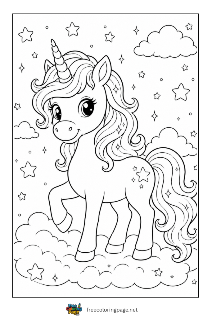 coloring page of unicorn horse