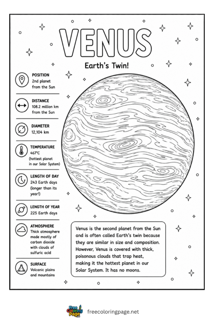 coloring page of information of venus