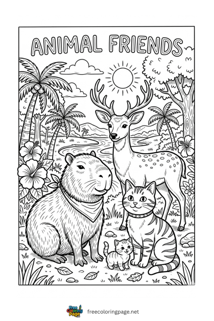 capybara riding other animals coloring page