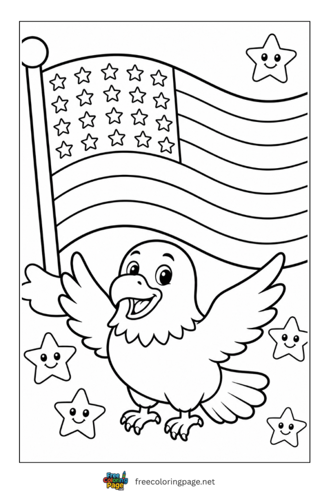 coloring page of 4th july USA flag and eagle