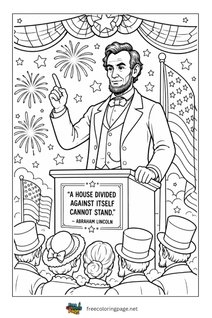 coloring page of abraham lincolan speach on 4th july
