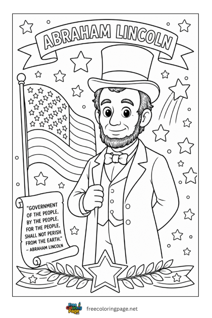 coloring page of abraham lincoln for kids on 4th july