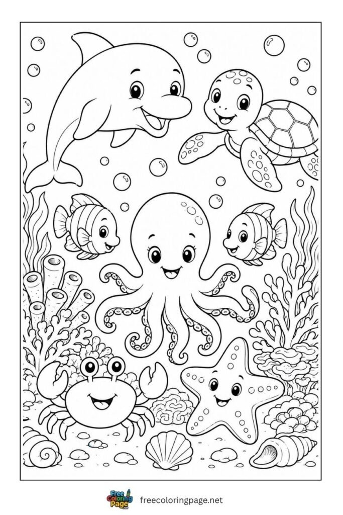 ocean animals coloring page- for preschool