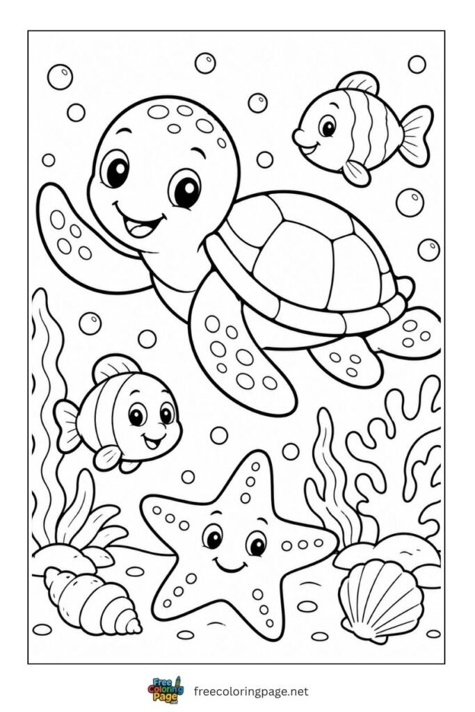 ocean underwater animals coloring page- for preschool