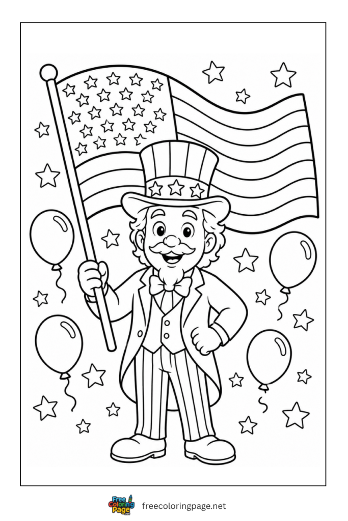 coloring page of uncle sam with usa flag