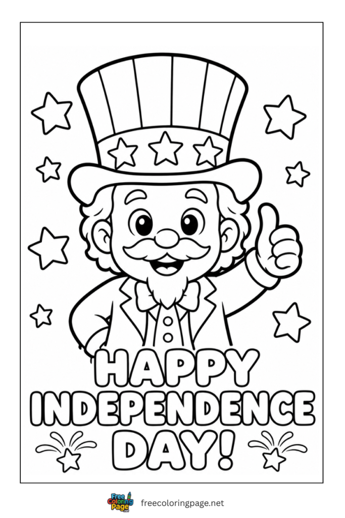 coloring page of uncle sam wishing happy independence