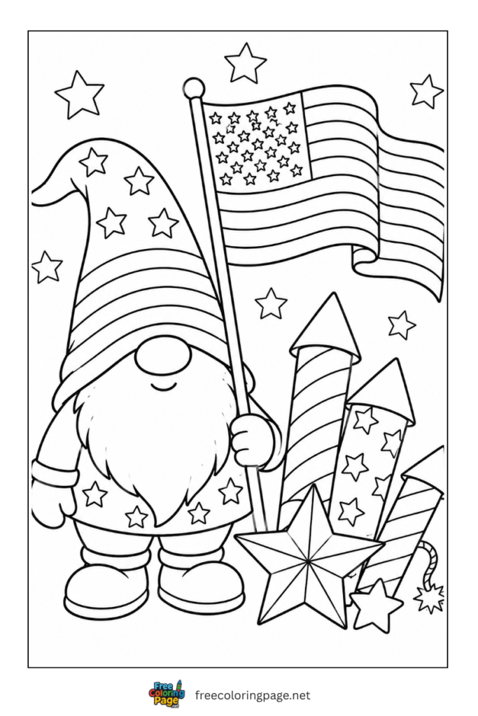 coloring page of cute genome with usa flag