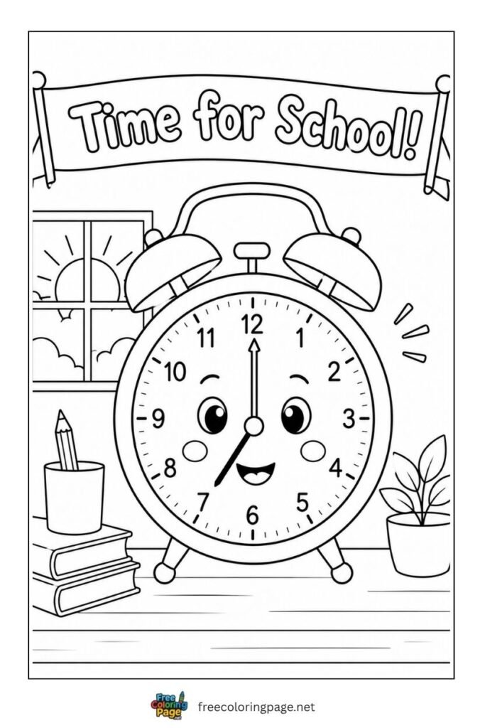 alarm clock time for school coloring page