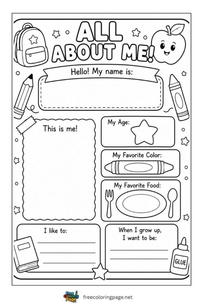 all about me worksheet coloring page 